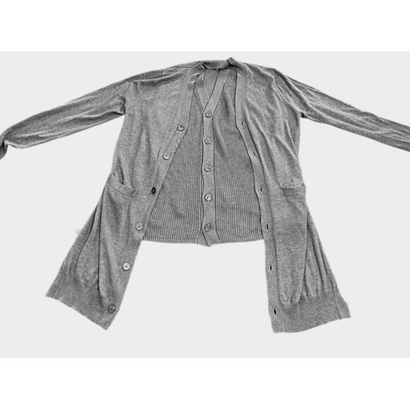 Current Air Gray Longline Cardigan Two-piece Sweater Button Front Pockets Womens - Picture 4 of 6